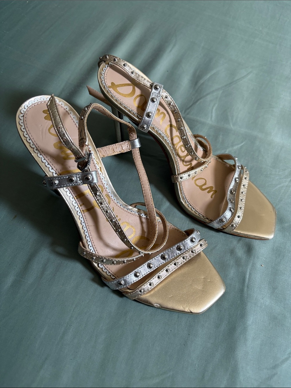 Sam Edelman Gold and Silver Studded Strappy Sandals